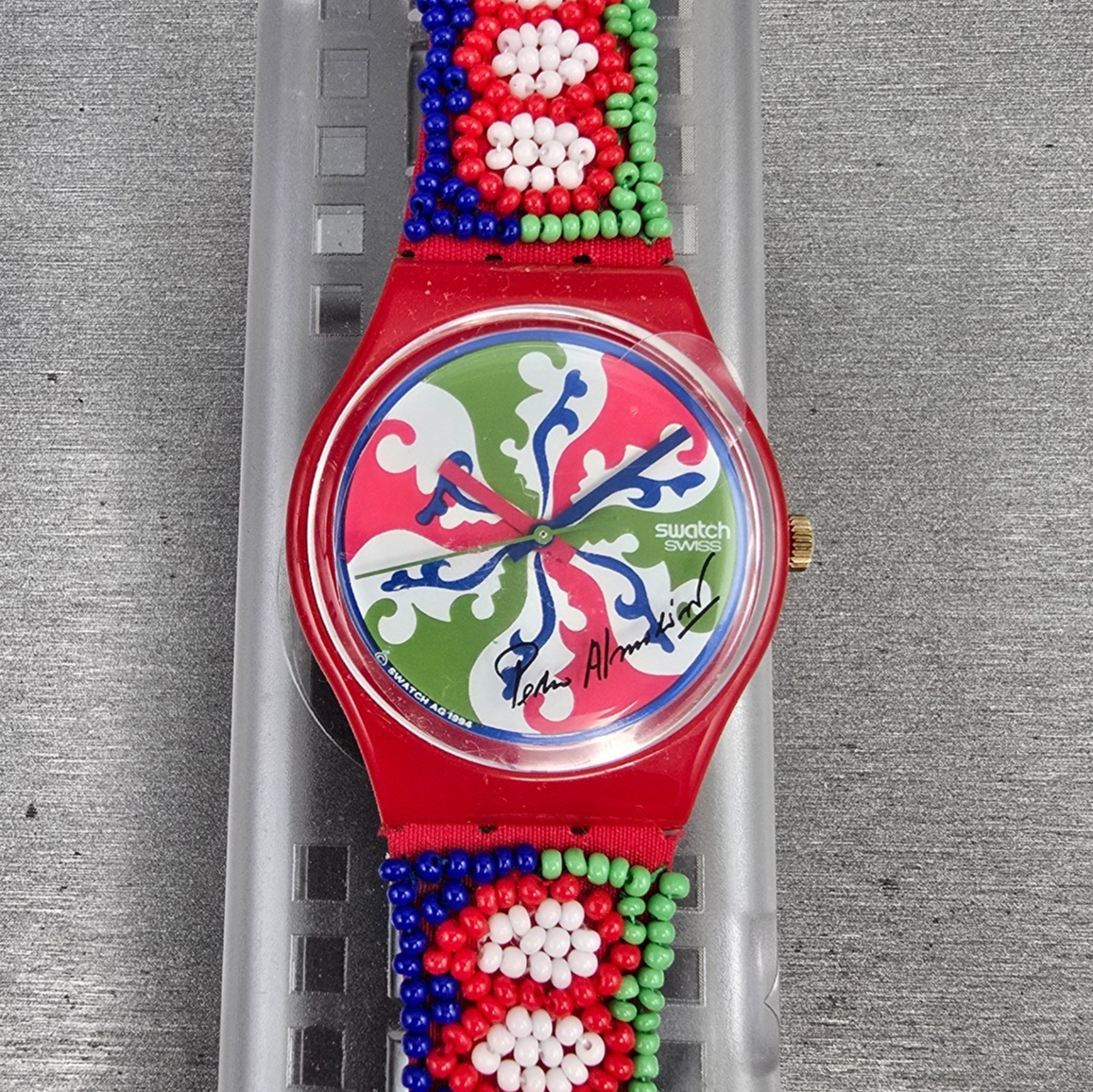 Swatch Special Despite Watch Men 34mm Green Dial Red Case GZ142 New Battery NOS0