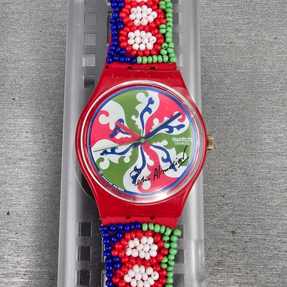 Swatch Special Despite Watch Men 34mm Green Dial Red Case GZ142 New Battery NOS0