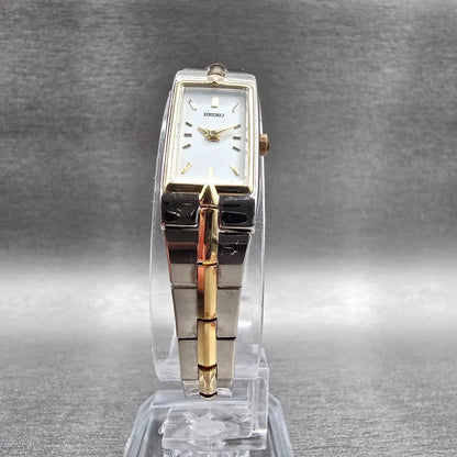 Seiko Tank Watch Women 13mm White Dial Two Tone Rectangle 2E20-0AY0 New Battery5