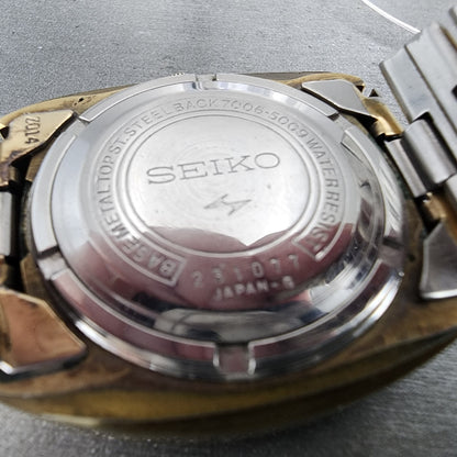 Seiko Automatic Watch Men 39mm Gold Dial Gold Tone Daydate Oval 7006-5009 Runs