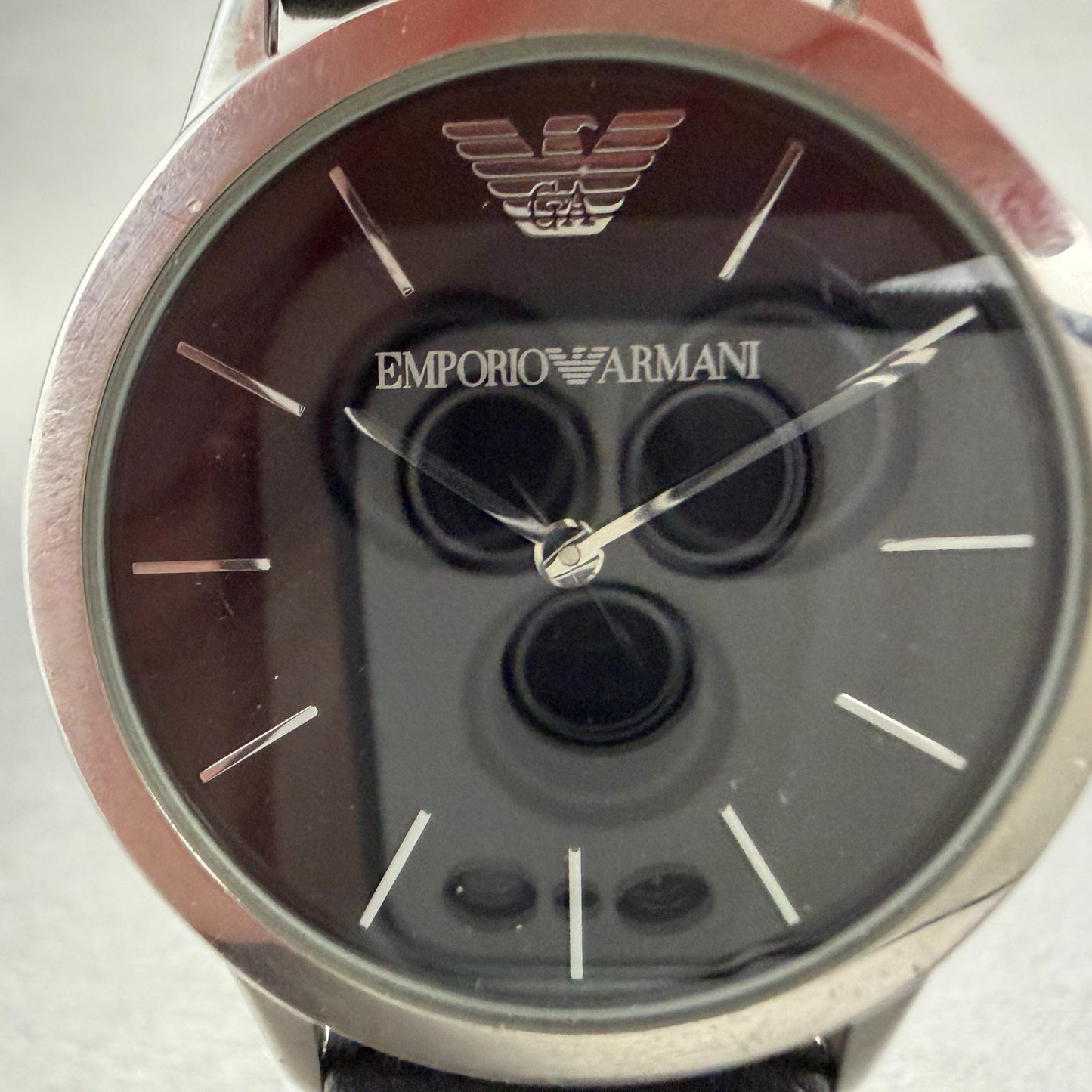 Emporio Armani Watch Men 36mm Black Dial Steel Round AR-2004 New Battery1