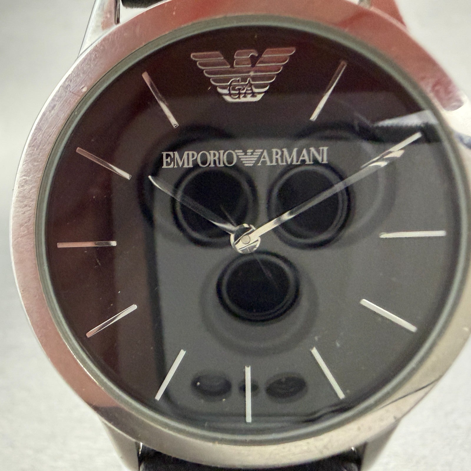 Emporio Armani Watch Men 36mm Black Dial Steel Round AR-2004 New Battery1