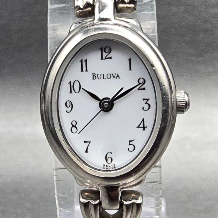 Bulova Watch Women 17mm White Dial Silver Tone Oval 96L12 New Battery JP 451