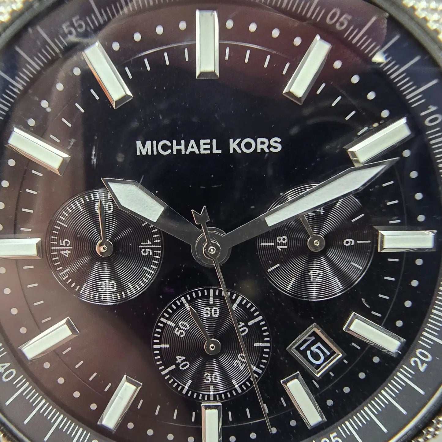 Michael Kors Scout Chronograph Watch Men 43mm Black Dial Steel MK-8316 New BattE1