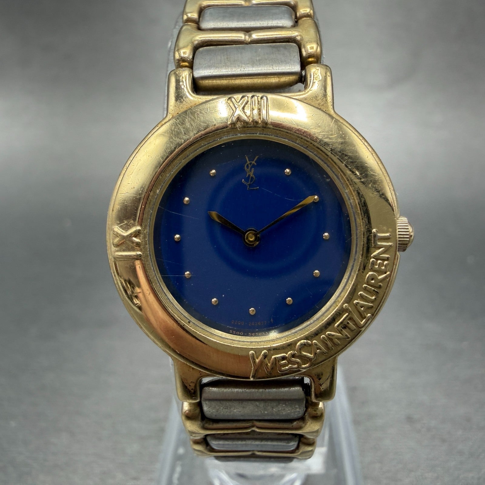 Yves Saint Laurent Watch Women 24mm Blue Dial Two Tone Round 2200-229789 Newbat0
