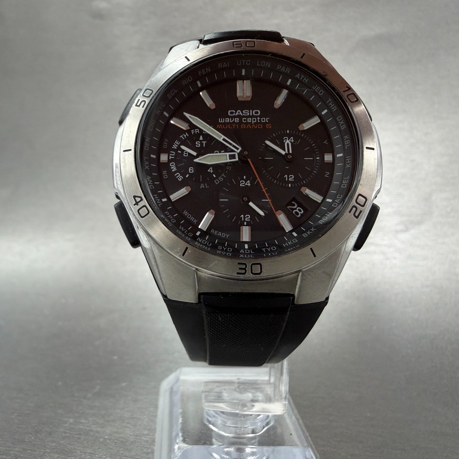Casio Waveceptor WVQ-M410 Watch Men 43mm Black Dial Silver Tone Date Solar RunsG5