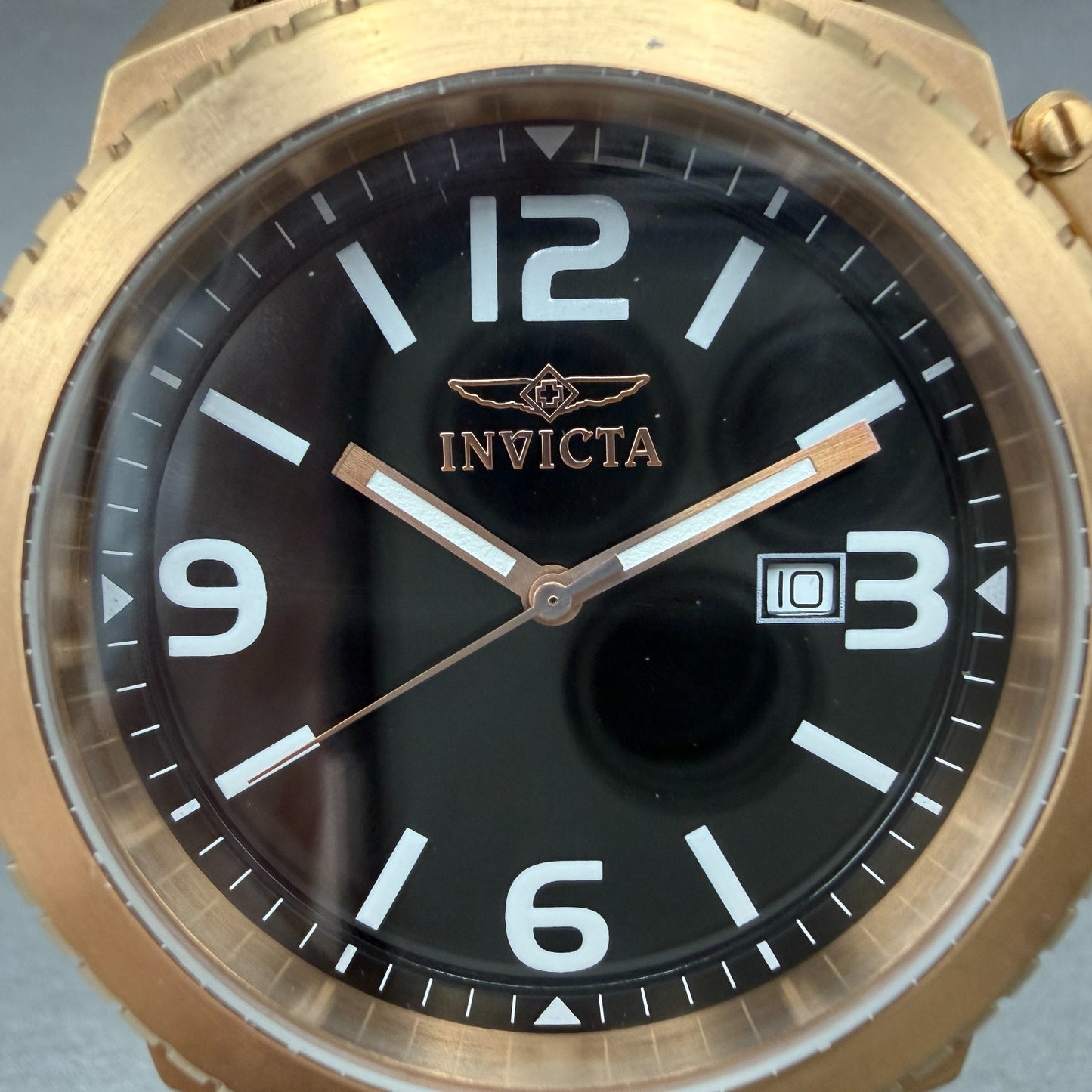 Invicta Watch Men 46mm Black Dial Rose Gold Tone Date 1112 Round New Battery1