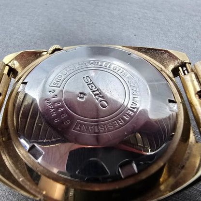 Seiko 5 Automatic Watch Men 39mm Gold Dial Gold Daydate Round 6119-8273 Works10
