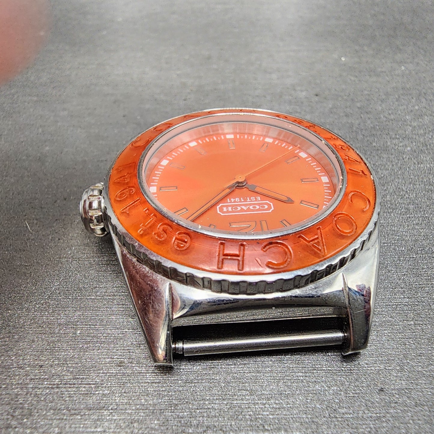Coach Boyfriend Watch Women 38mm Orange Dial Silver Tone Round New Battery4