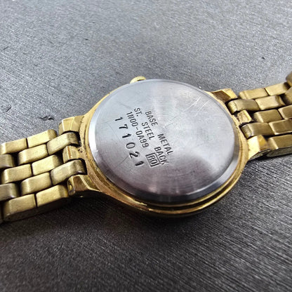 Seiko Watch Women 22mm Black Dial Gold Round 1N00-0A99 New Battery VTG JP9