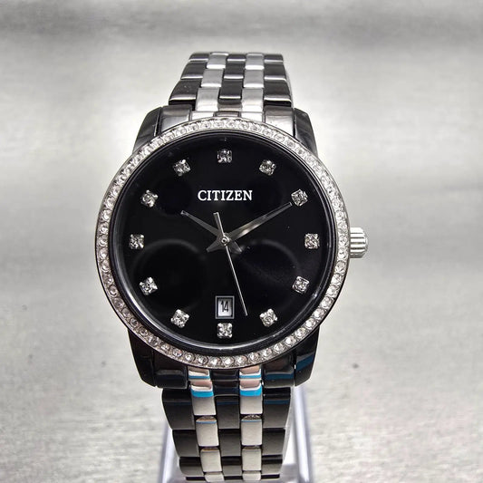 Citizen Watch Women 26mm Black Dial Black & Silver Tone Date G011-S106851 NewBat0