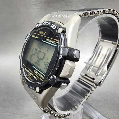 Timex Atlantis 100 Watch Men 40mm Digital Silver Black Tone Round New BatteryD67