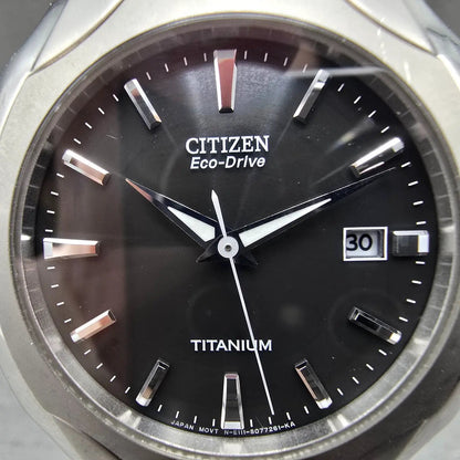 Citizen Eco-Drive Watch Men 38mm Black Dial Titanium Date E111-S049610 Runs1