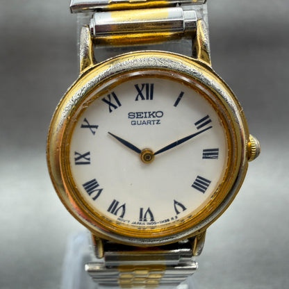 Seiko Watch Women 21mm White Dial Two Tone Round 1N00-0040 New Battery Vintage1