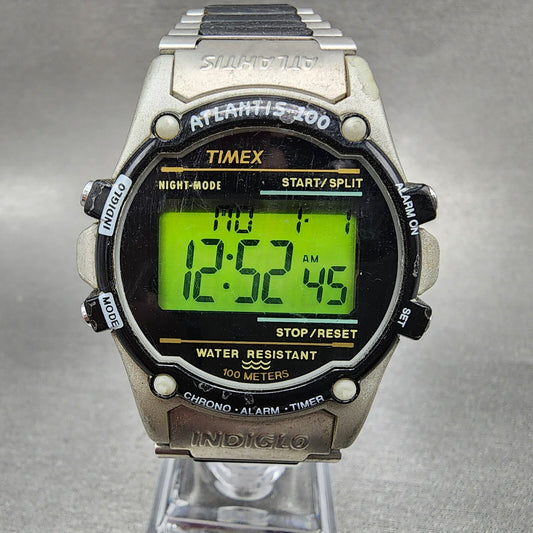 Timex Atlantis 100 Watch Men 40mm Digital Silver Black Tone Round New BatteryD67