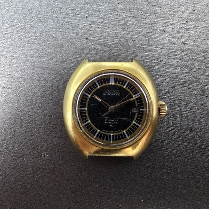 Seiko Automatic Watch Women 29mm Green Dial gold Tone Date 2205-0349 PARTS VTG0