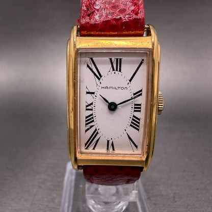 Hamilton Tank Watch Women 18mm White Dial Gold Tone Rectangle 6092 PARTS0