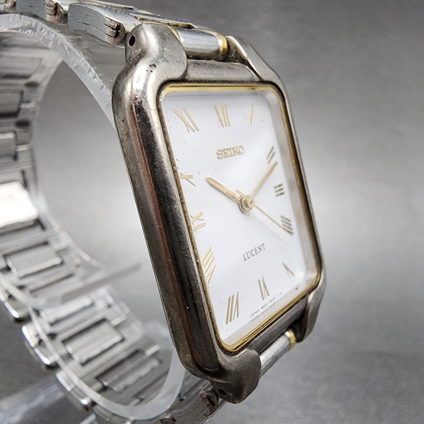 Seiko Lucent Tank Watch Men 25mm White Dial Two Tone Rectangle New Battery3