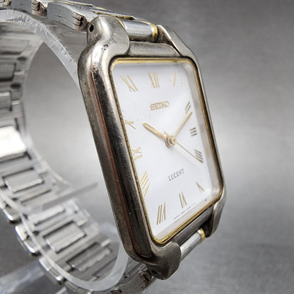 Seiko Lucent Tank Watch Men 25mm White Dial Two Tone Rectangle New Battery3