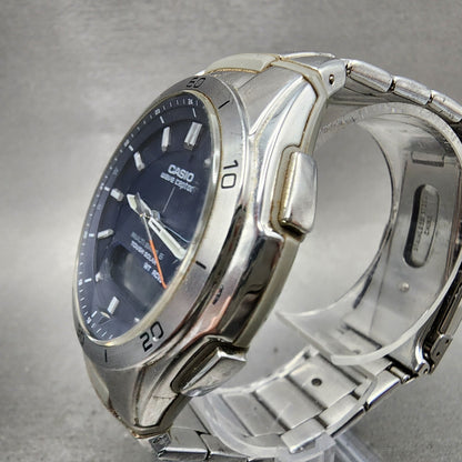 Casio Wave Ceptor Watch Men 42mm Blue Dial Steel Solar Analog Digital Works B122