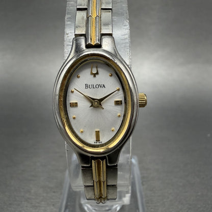Bulova Watch Women 17mm Silver Dial Two Tone Oval 98T92 New Battery0
