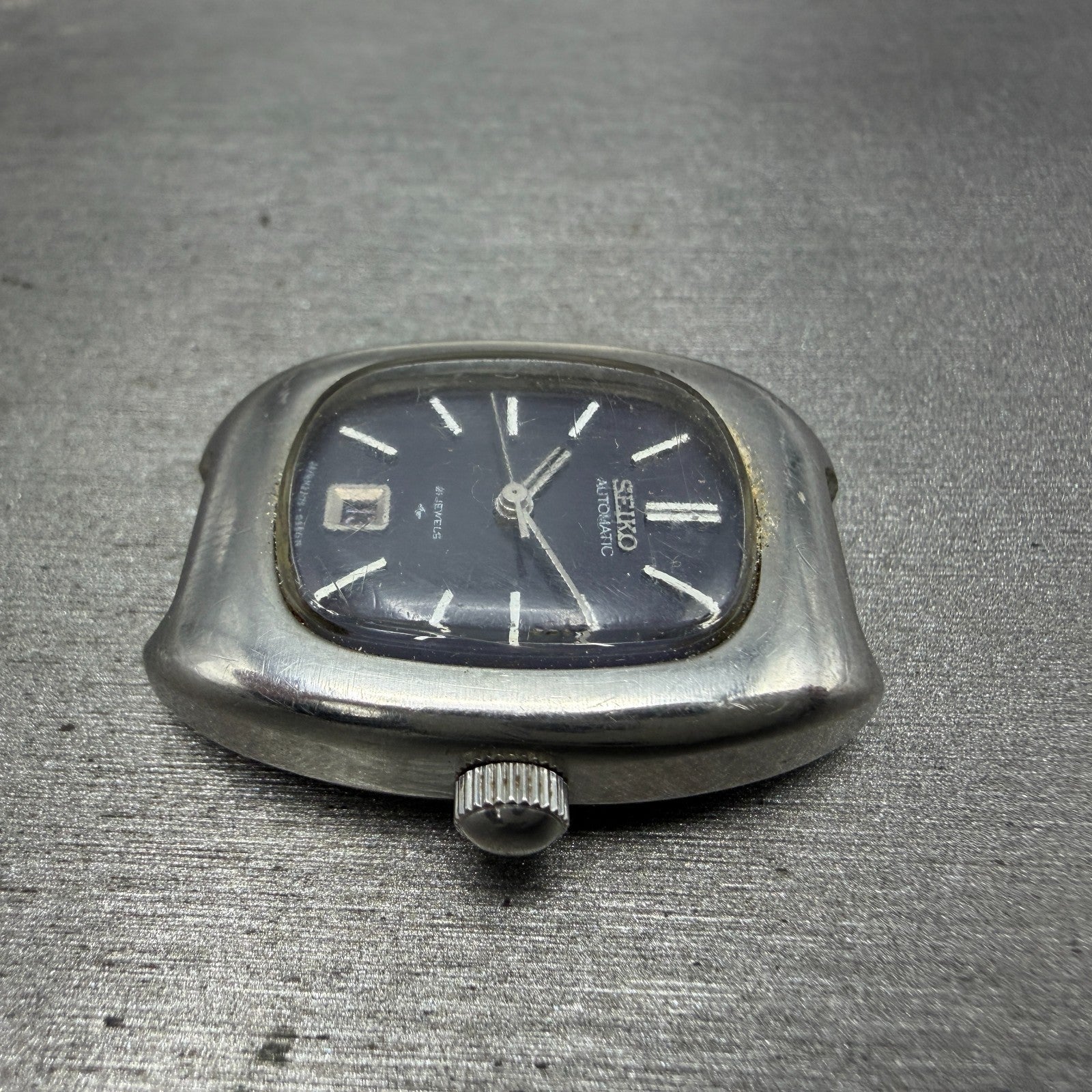 Seiko Automatic Tank Watch Women 24mm Blue Dial Steel Date 2205-3031 PARTS6