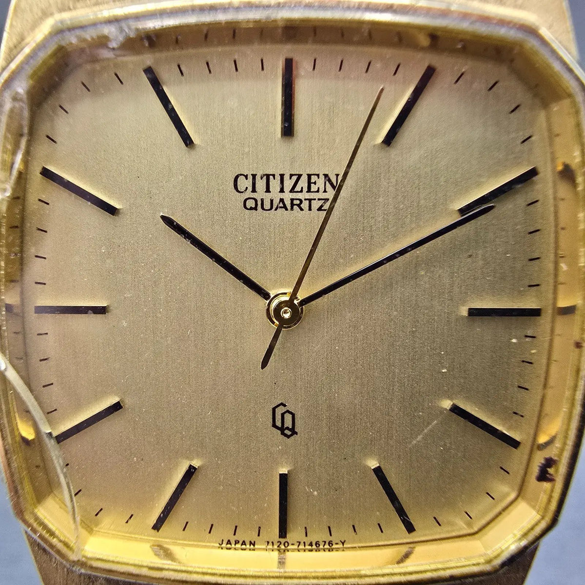 Citizen CQ Watch Men 32mm Gold Dial Gold Tone Rectangle 4-711572 Tank VTG PARTS2