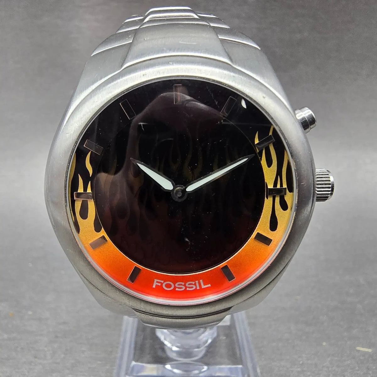 Fossil Big Tic Watch Men 40mm Black Dial Steel Flame Fire JR-8115 New Battery0