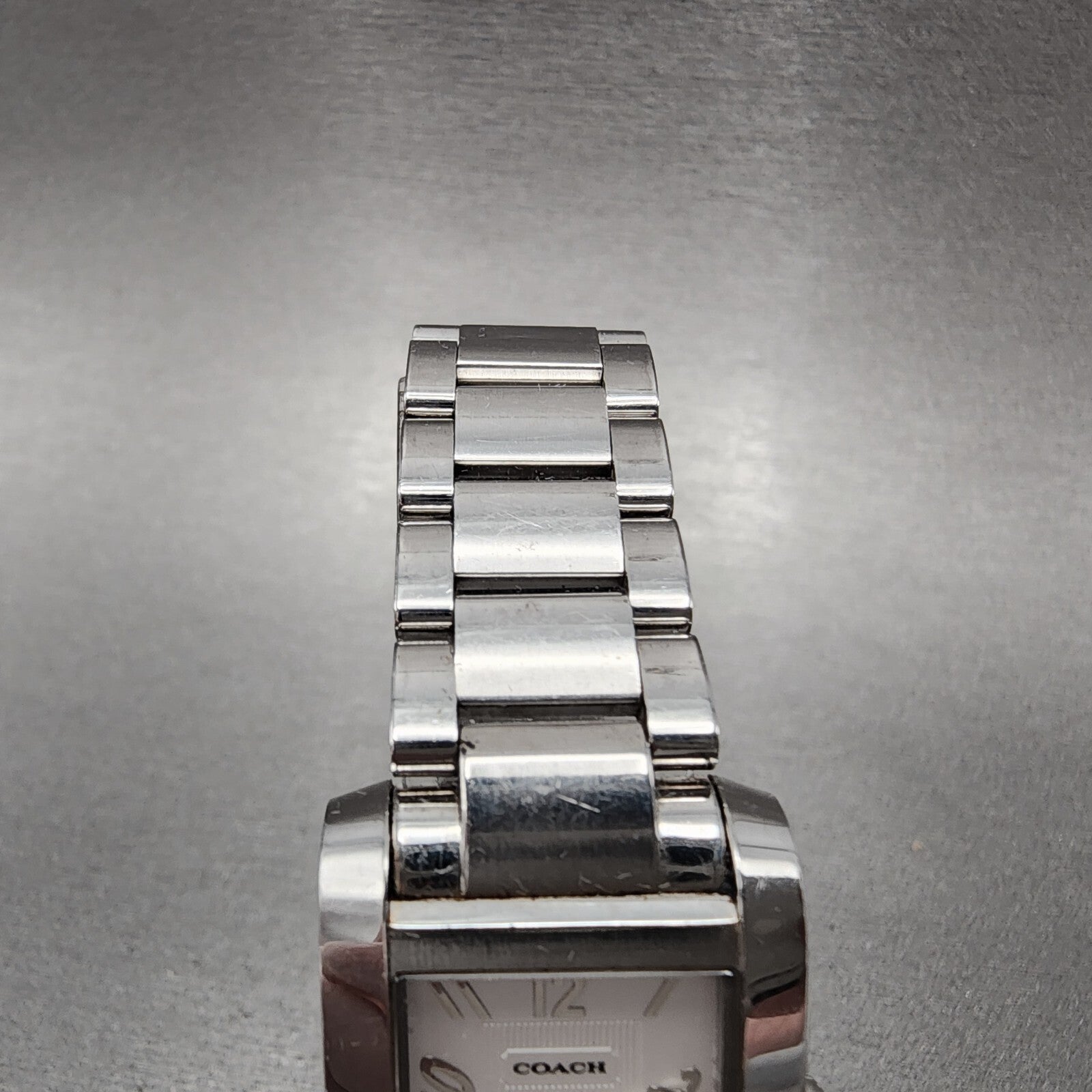 Coach Tank Watch Women 22mm White Dial Stainless Steel Date Rectangle New Batt6
