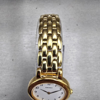 Seiko Watch Women 24mm White Dial Gold Tone Round 1N00-1E19 New Battery Vintage4