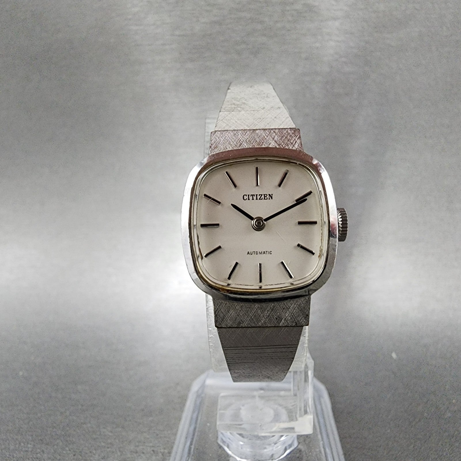 Citizen Automatic Watch Women 21mm White Dial Silver Tone Rectangle Runs VTG5