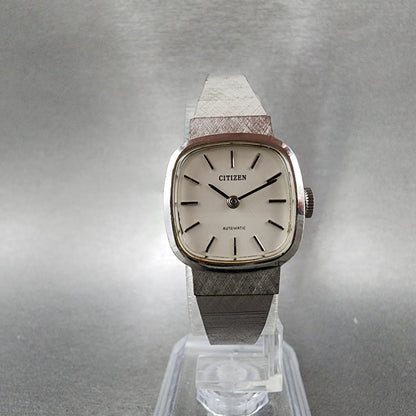 Citizen Automatic Watch Women 21mm White Dial Silver Tone Rectangle Runs VTG5