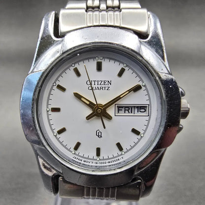 Citizen CQ Watch Women 26mm White Dial Silver Tone Daydate 1002-B02855 New Batt1
