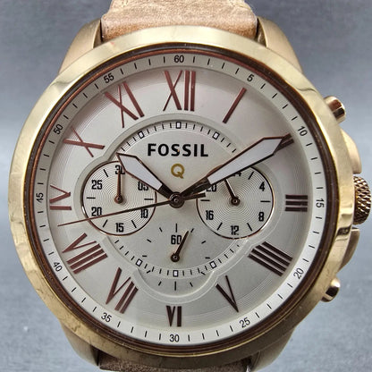 Fossil Q Chronograph Watch Men 44mm Cream Dial Rose Gold Tone Round New Battery1