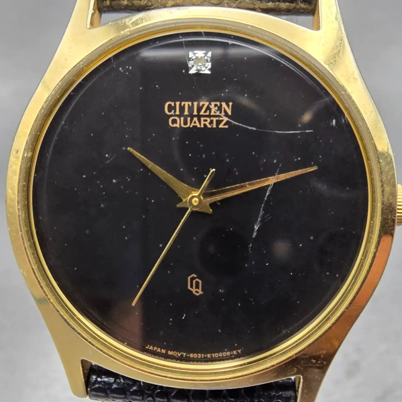 Citizen CQ Watch Men 32mm Black Dial Gold Tone Round 6031-K02716 New Battery VTG1