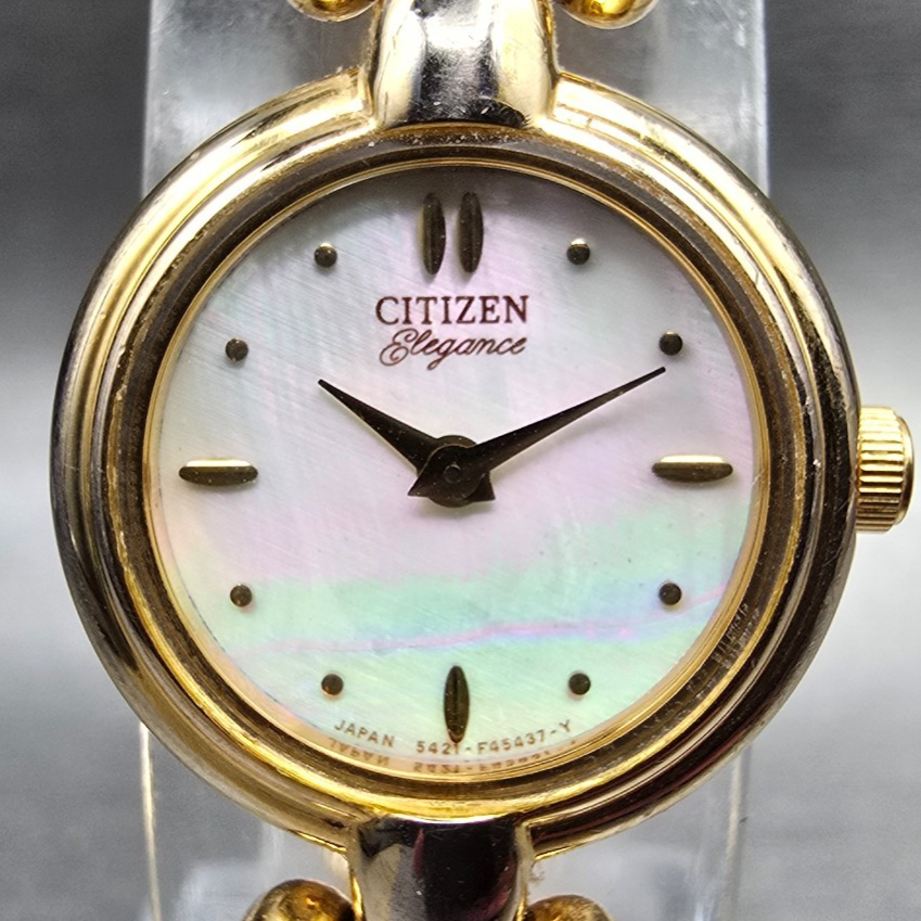 Citizen Elegance Watch Women 18mm MOP Dial Gold Tone Round 5421-F45197 New Batt1