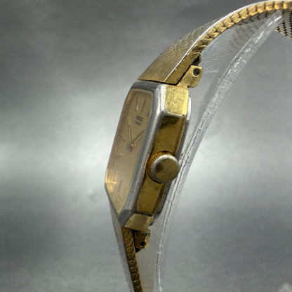 Seiko Tank Watch Women 18mm Champagne Dial Gold Tone 1400-8089 New Battery2