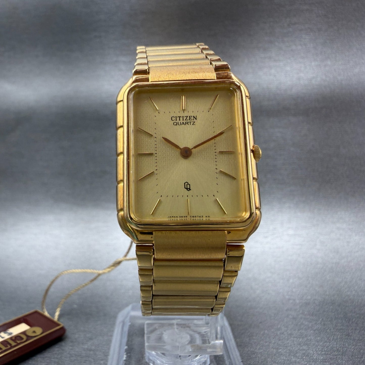 Citizen Tank Watch Men 24mm Gold Dial Gold Tone Rectangle 3620364365 NOS PARTSA6