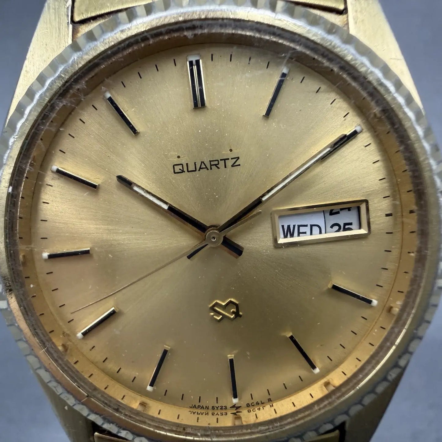 Seiko SQ President Watch Men 37mm Gold Dial Gold Tone Daydate New Battery READ!!1