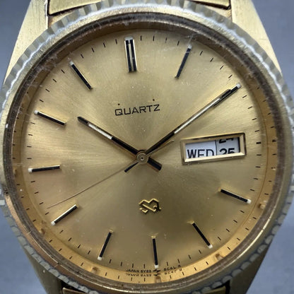 Seiko SQ President Watch Men 37mm Gold Dial Gold Tone Daydate New Battery READ!!1
