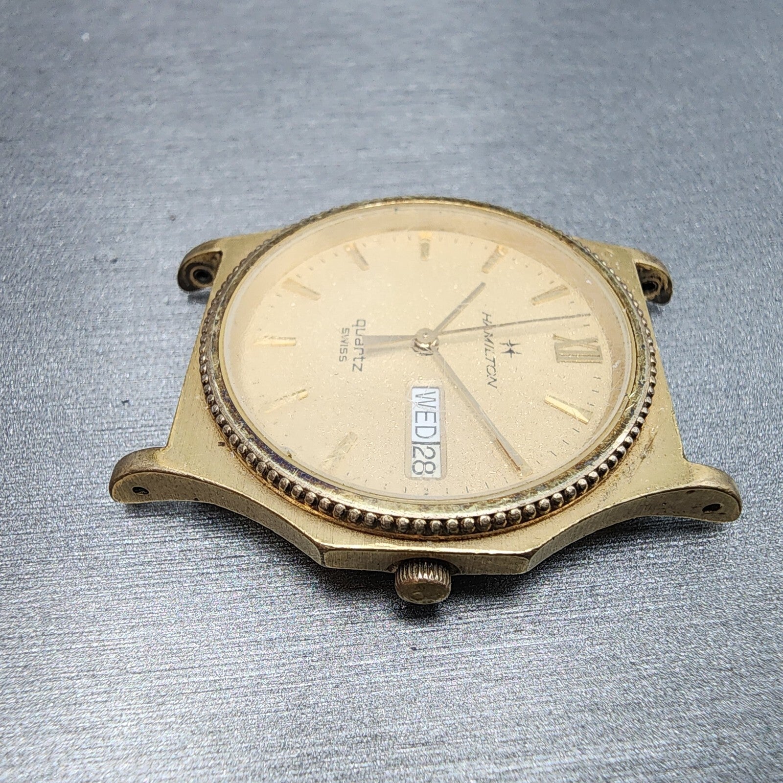 Hamilton Watch Men 32mm Gold Dial Gold Tone Daydate READ!!! 9978 New Batt5