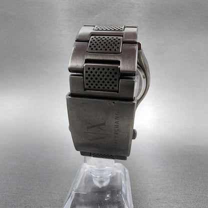 Armani Exchange Chronograph Watch Men 45mm Gray Dial Gunmetal Case Round New Bat