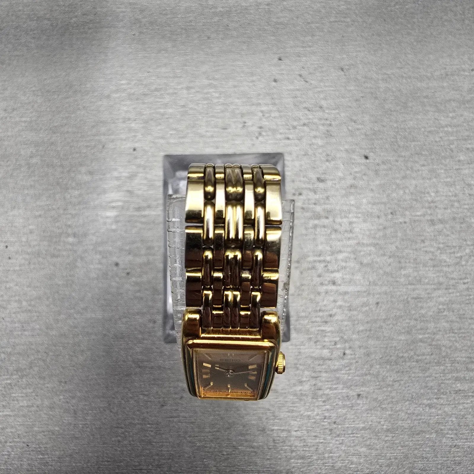 Seiko Watch Women 13mm Gold Dial Gold Tone Rectangle 2E20-7023 New Battery VTG4