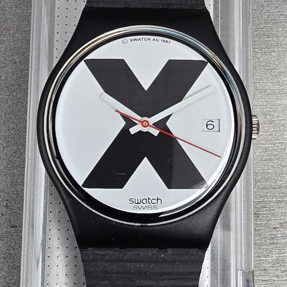 Swatch X-Rated Watch Men 34mm White Dial Black Tone Date GB406 New Battery NOS1