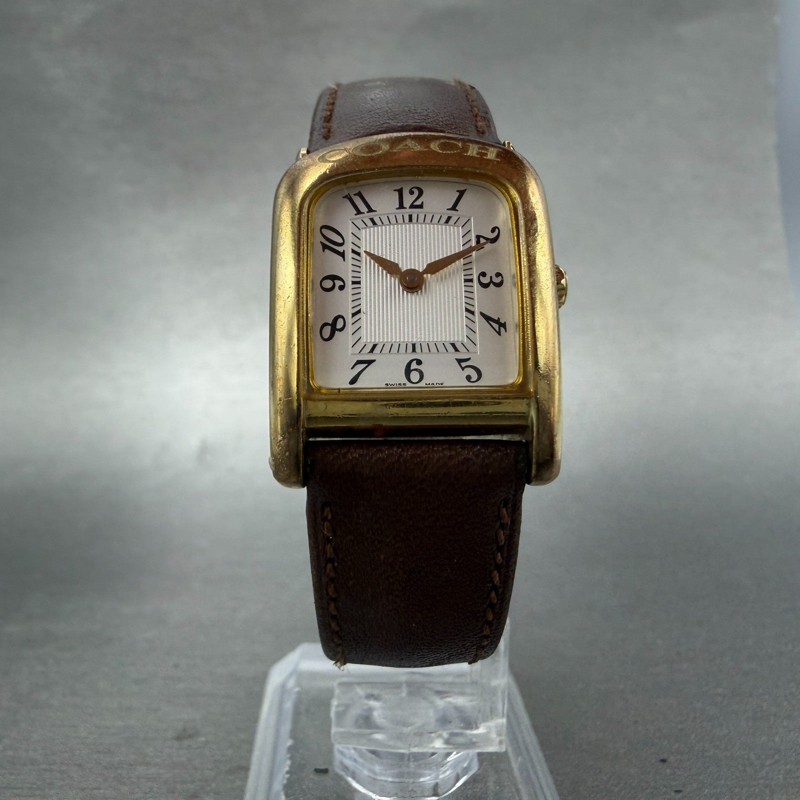 Coach Watch Women 21mm Silver Dial Gold Tone Rectangle W001 PARTS Vintage6