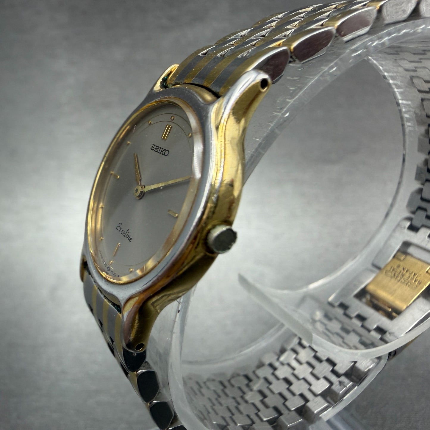 Seiko Exceline Watch Women 23mm Gray Dial Two Tone Round 7320-0350 New Battery2