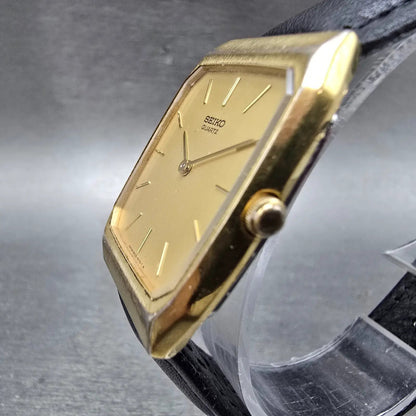 Seiko Tank Watch Men 26mm Champagne Dial Gold Tone Rectangle 6530-5080 New Batt2