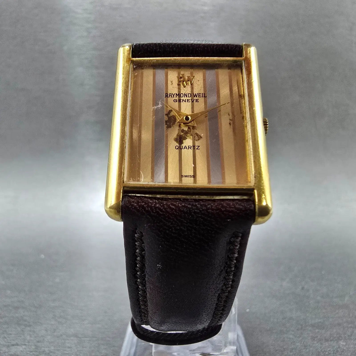 Raymond Weil Tank Watch Women 23mm Gold Dial Gold Plated Rectangle READ!! NewBat5