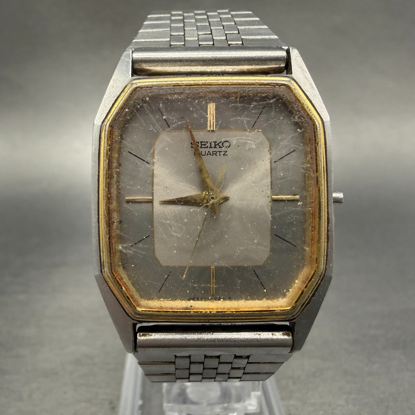 Seiko Watch Men 28mm Silver Dial Two Tone Octagon 6531-5010 Vintage PARTS0