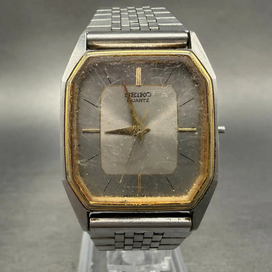 Seiko Watch Men 28mm Silver Dial Two Tone Octagon 6531-5010 Vintage PARTS0